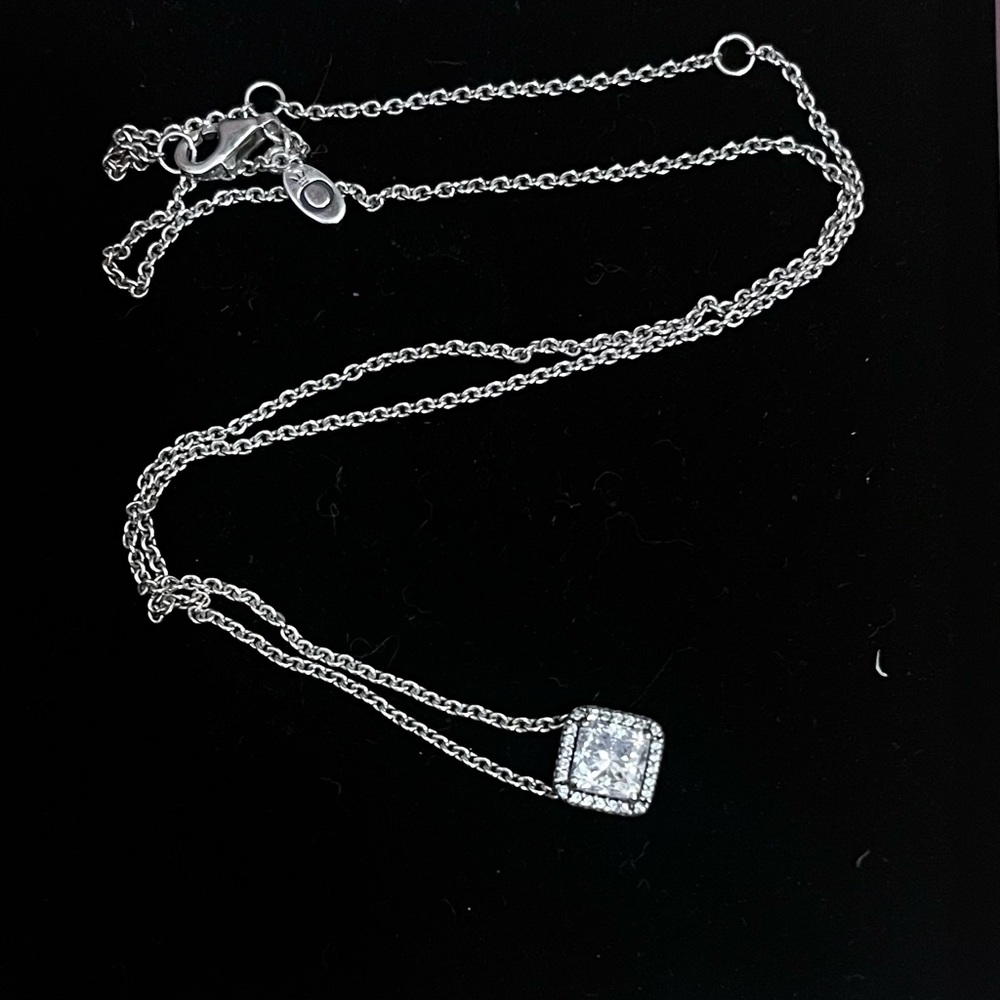 Square sparkle halo necklace sterling silver
